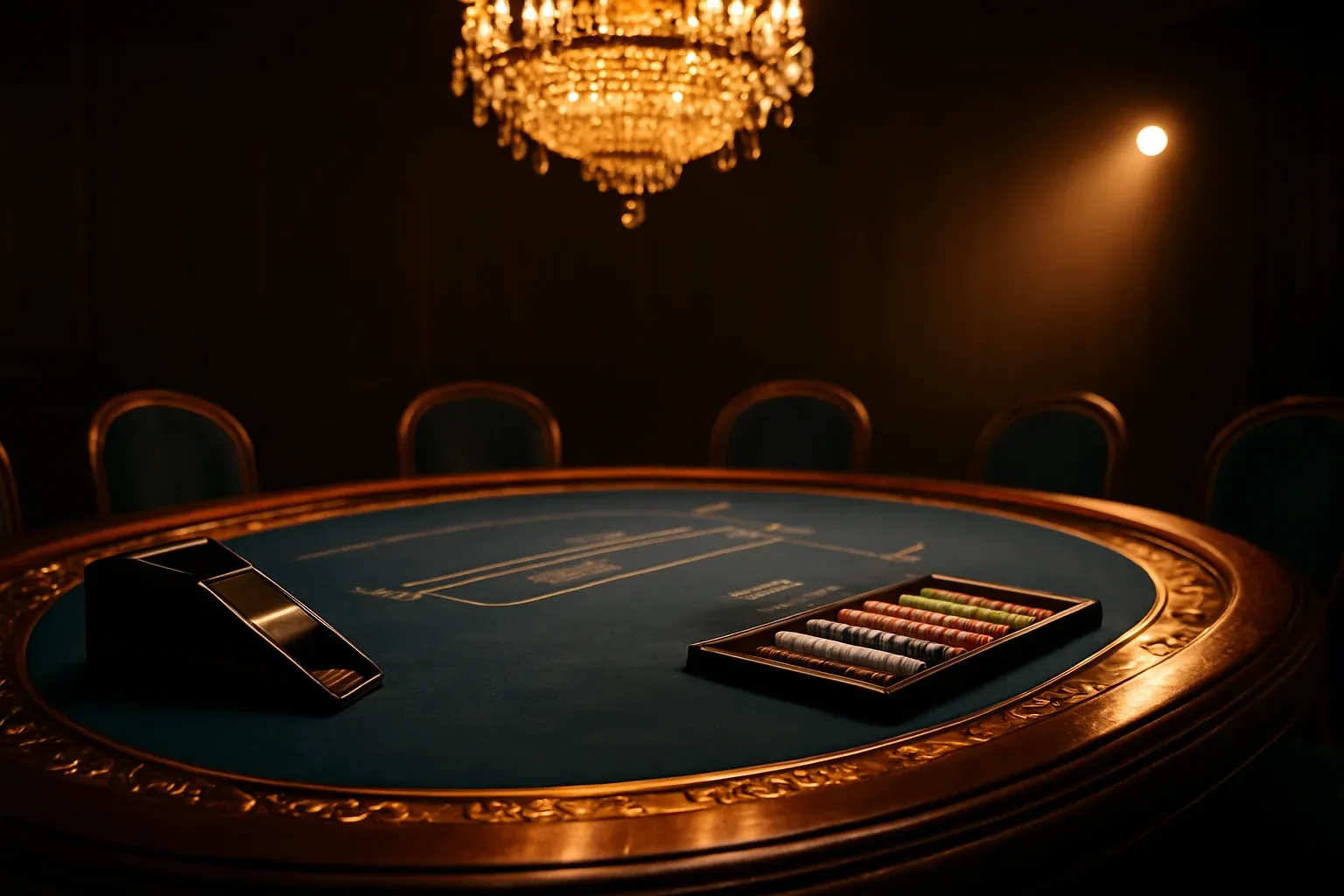 Hyperrealistic live baccarat studio in the Philippines with blue felt table