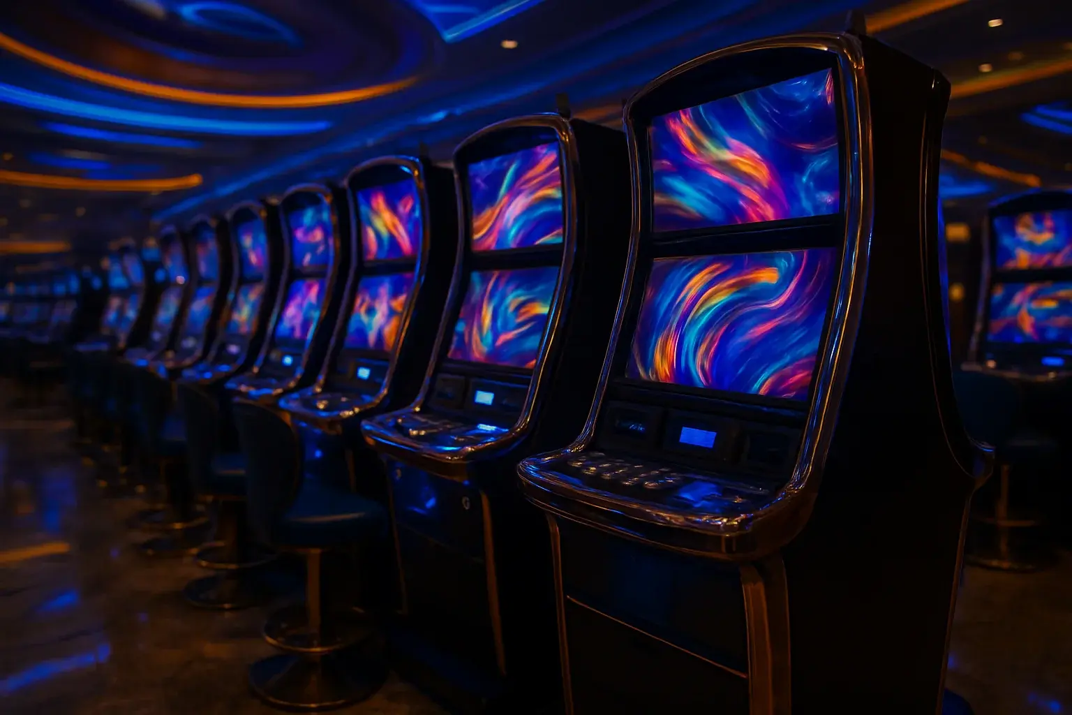 Premium Philippine casino slots floor at night inside Manila resort